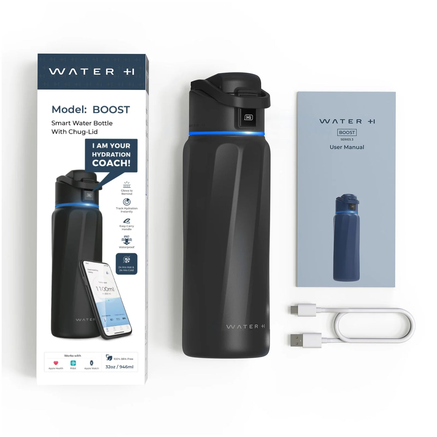 Waterh Boost Smart Water Bottle, Tracking Water Bottle 32 Oz