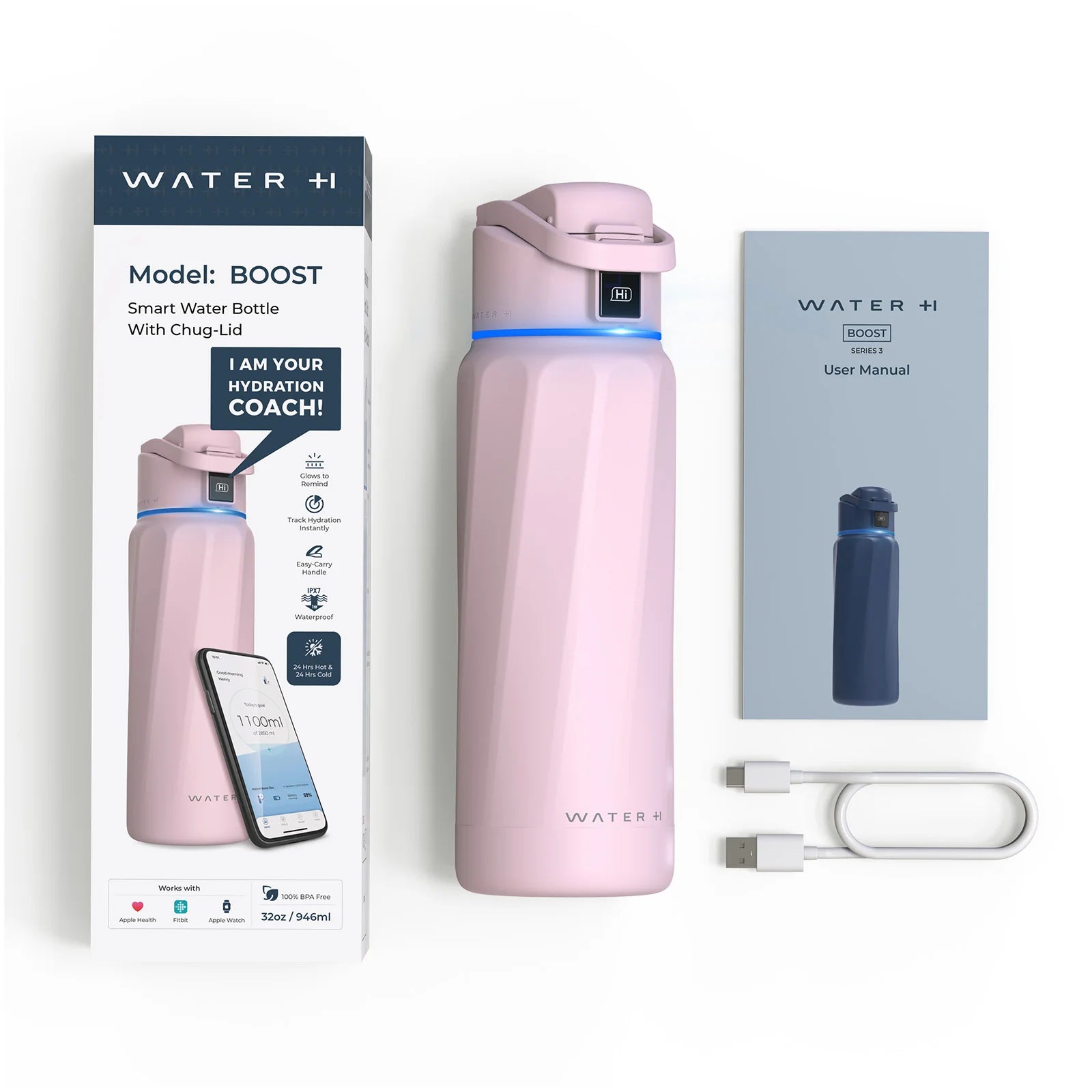 Waterh Boost Smart Water Bottle, Tracking Water Bottle 32 Oz