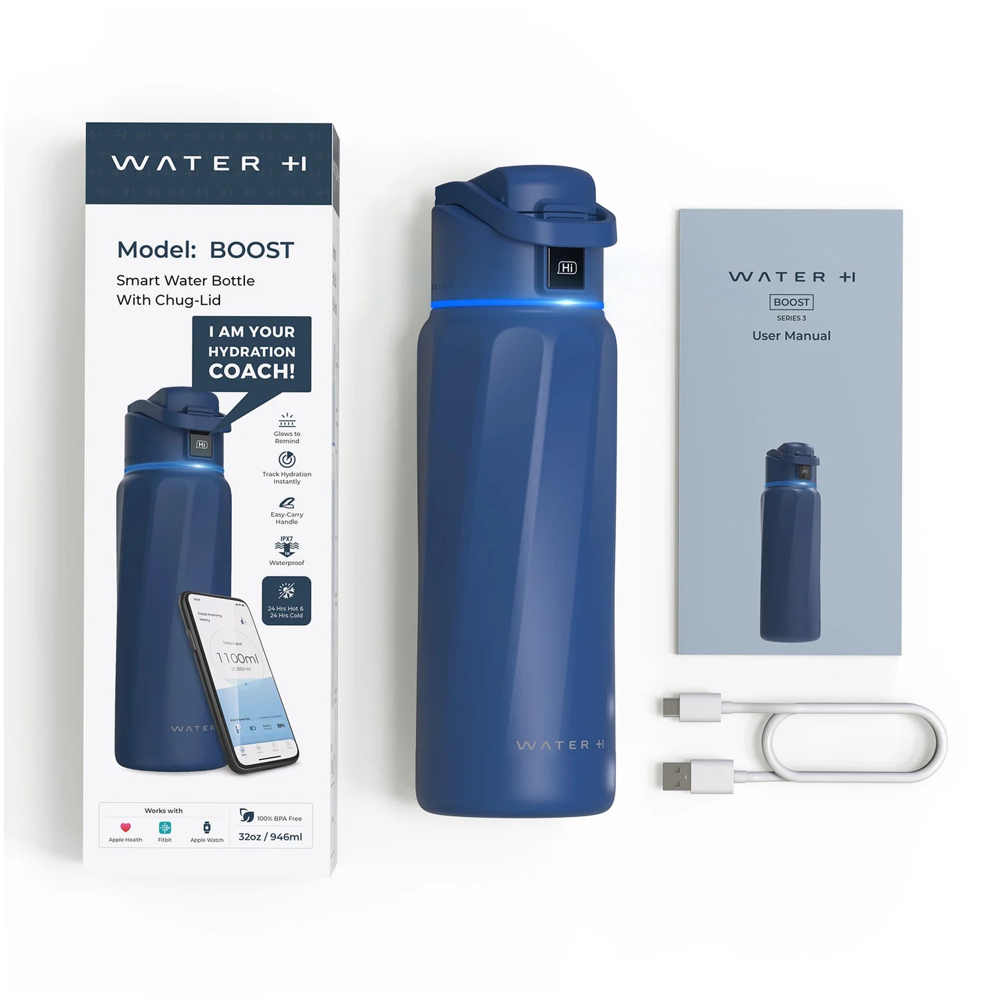 Waterh Boost Smart Water Bottle, Tracking Water Bottle 32 Oz